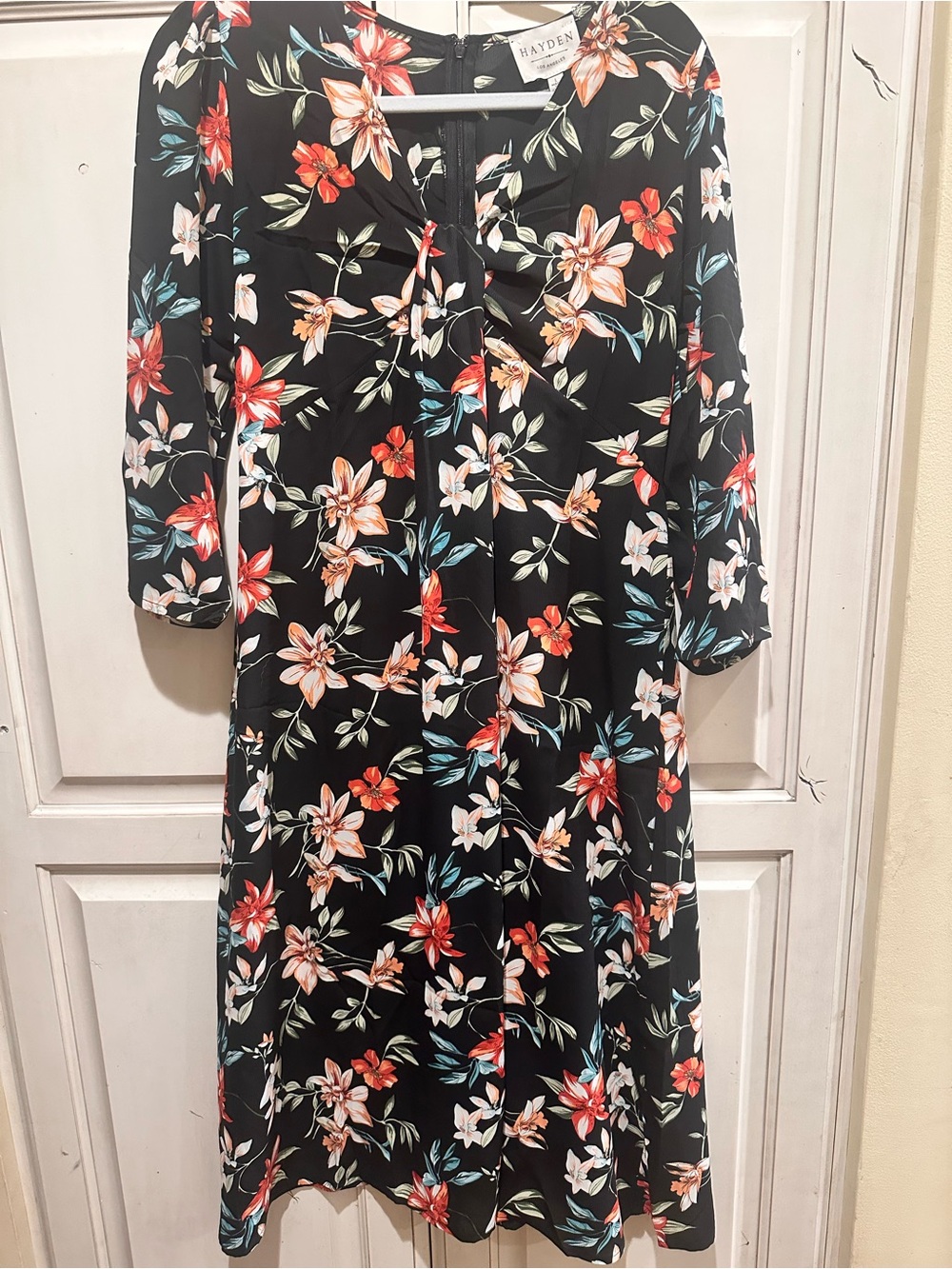 Hayden Black Floral Long-Sleeve Midi Dress